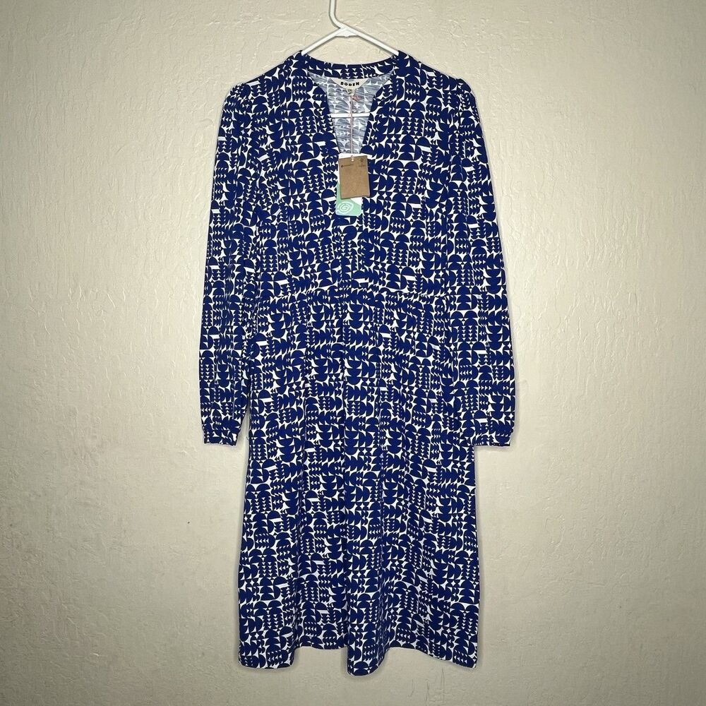 Boden Naomi Blue White Tencel Jersey Dress Pockets Women’s Size 8 L - Picture 1 of 15
